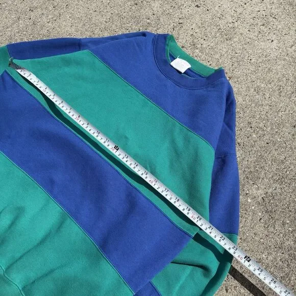 Cheetah VTG 90s Sweatshirt Sweater Green Black Colorblock Stripe Pullover Mens L - Picture 9 of 12